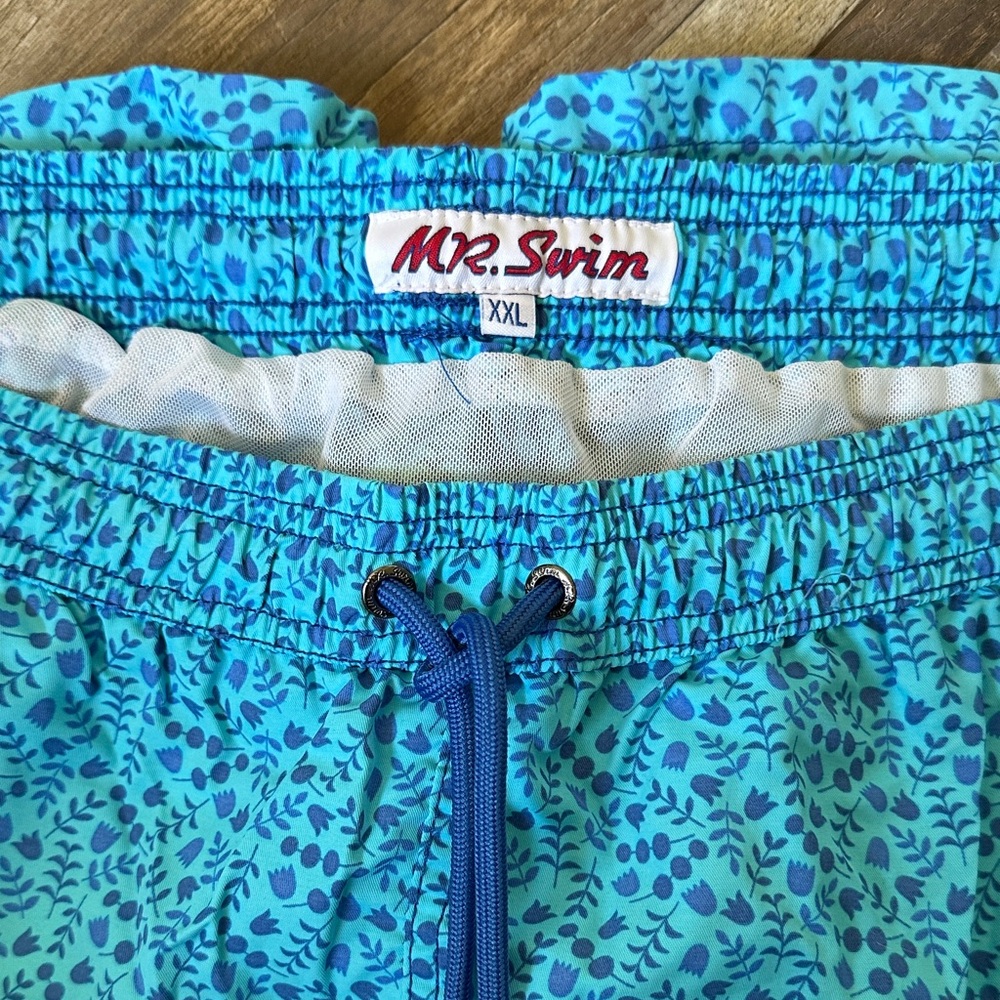 Mr. Swim Turquoise Leaf Pattern Swim Trunks